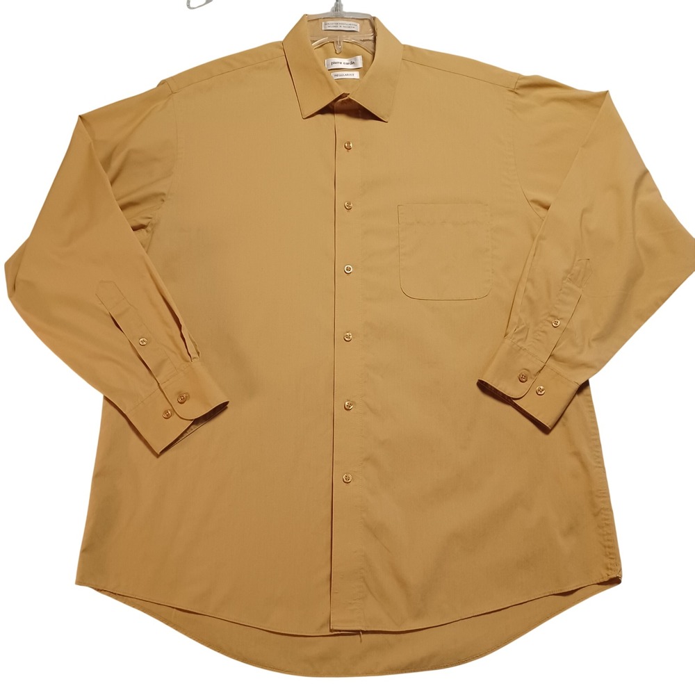 Pierre Cardin Mens Regular Fit Long Sleeve Button‎ Down Shirt Mustard Yellow L